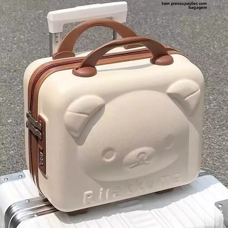 漫画のクマ柄ハンドヘルド荷物ボックス-携帯用搭乗ボックス-子供用収納メイクボックス-4インチ-韓国風トラベルスーツケース