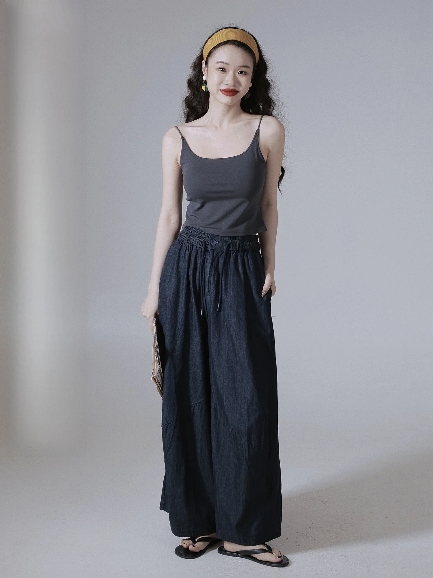 

Женские летние джинсы Ivy Yang: свободный крой, широкие штанины, эластичный пояс, универсальные, синие, из хлопка