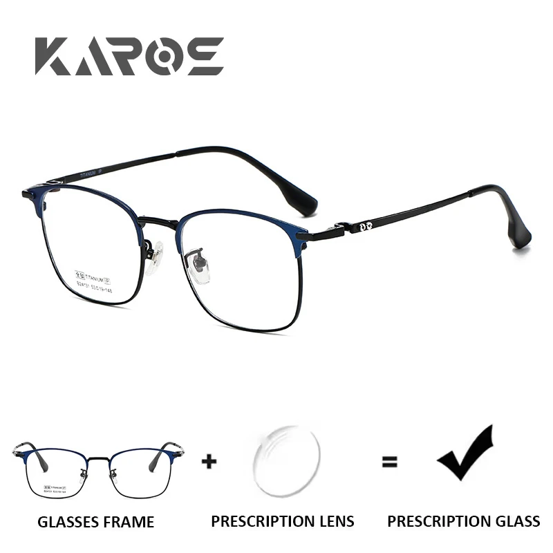 

KAROS Full Titanium Square Prescription Eyeglasses Anti Blue Light Coating Photochromic Technology Progressive Lenses Myopia Men
