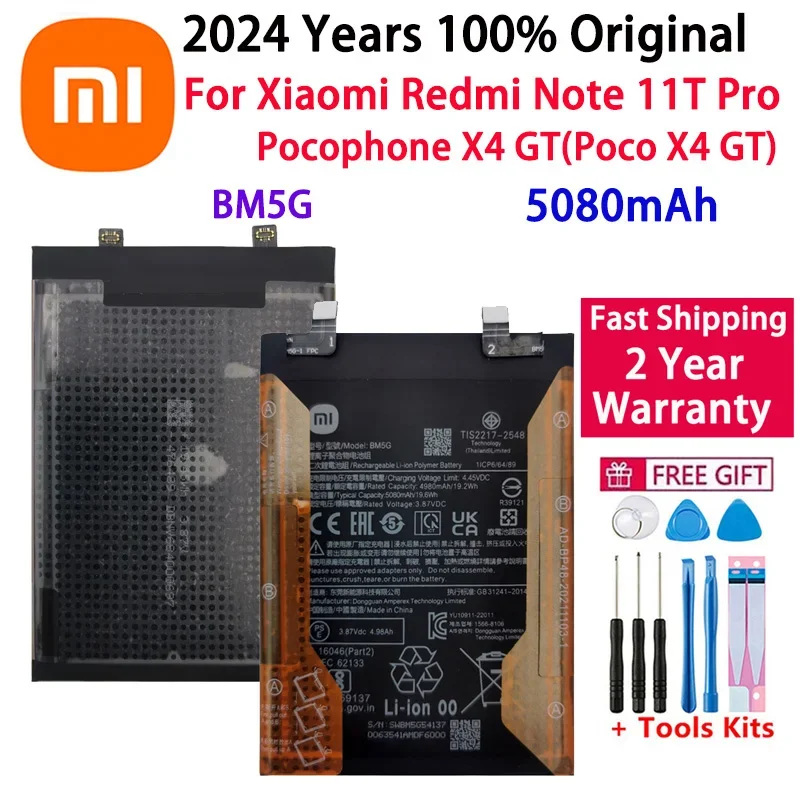 

2024 Years 100% Original BM5G Battery For Xiaomi Redmi Note 11T Pro / Pocophone X4 GT / Poco X4 GT Phone Batteries Fast Shipping