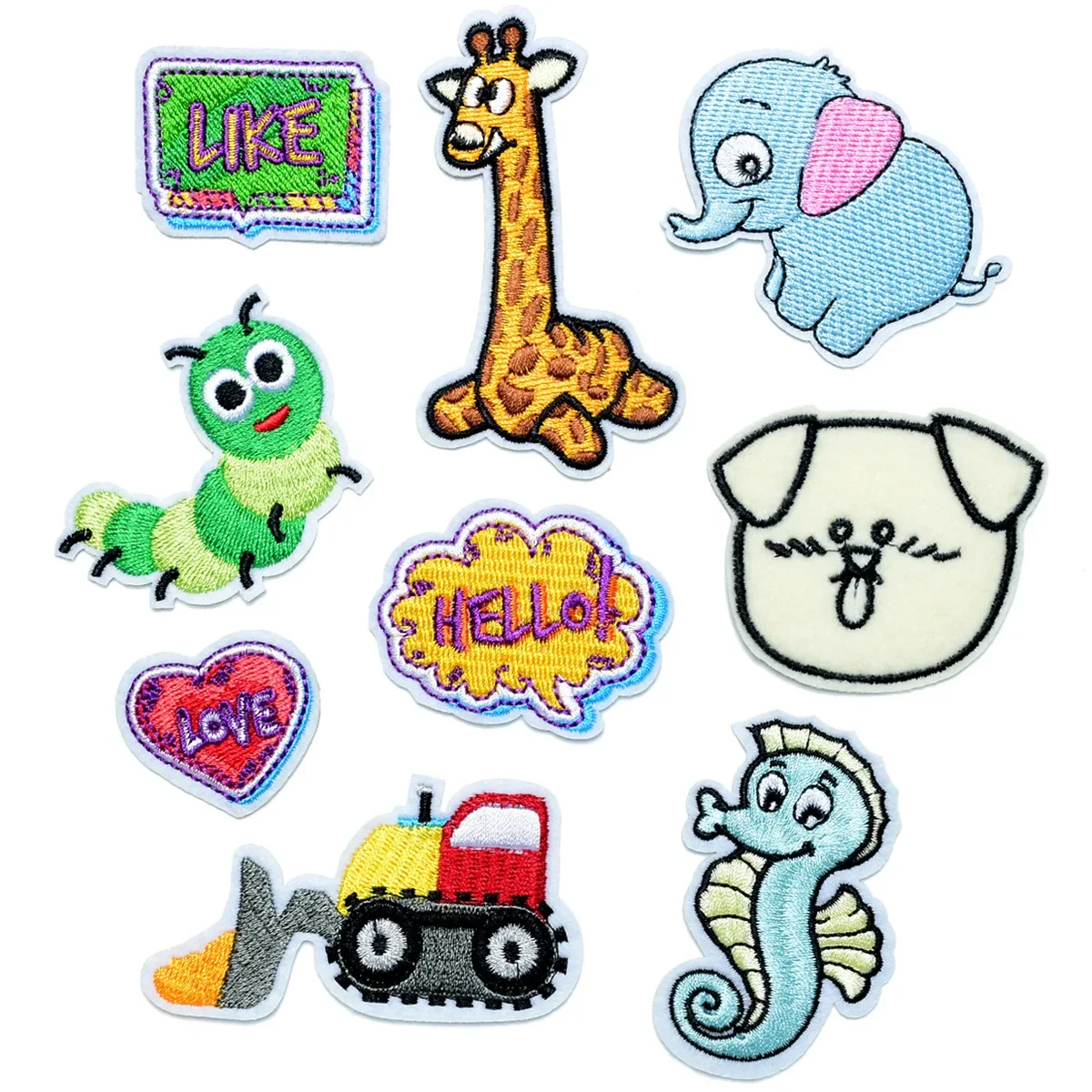 Cartoon Bulldozer Embroidery Stickers-Cute Animal Cloth Patches for DIY Bags Shoes Hats, Durable Iron-On Decorative Accessories