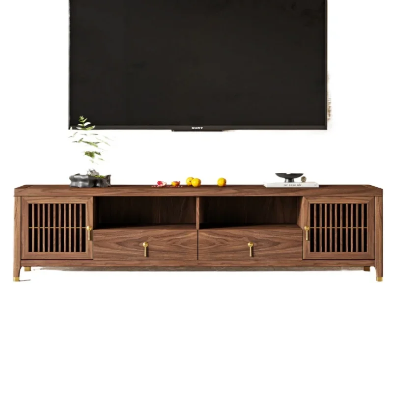 

~New Chinese black walnut solid wood TV cabinet coffee table combination modern living room floor cabinet zen antique