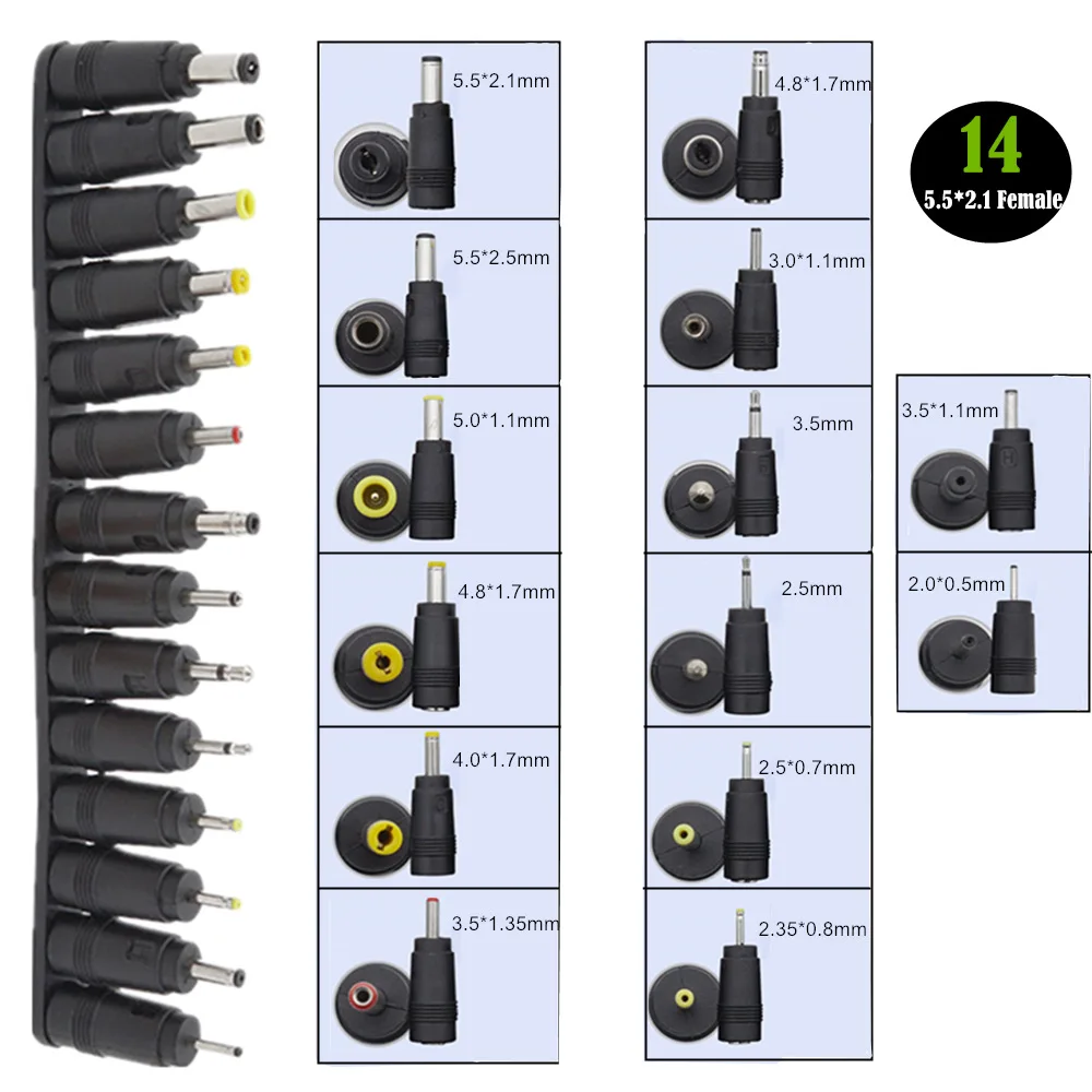 14pcs Universal Laptop DC Power Supply Adapter Connector Plug AC DC Jack Charger Connectors Power Adapter Conversion plug