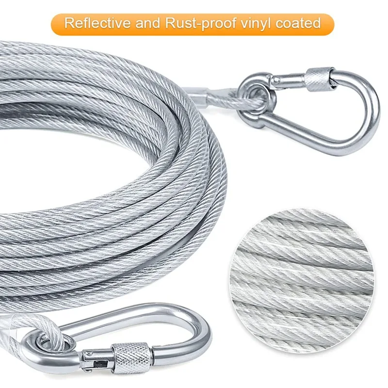 Dog Tie Out Cable, 4.6/9/15 Meter Dog Leashes, Yard Walking Leash, Wire Dog Leash with Premium Clip for Dogs Under 250 lbs