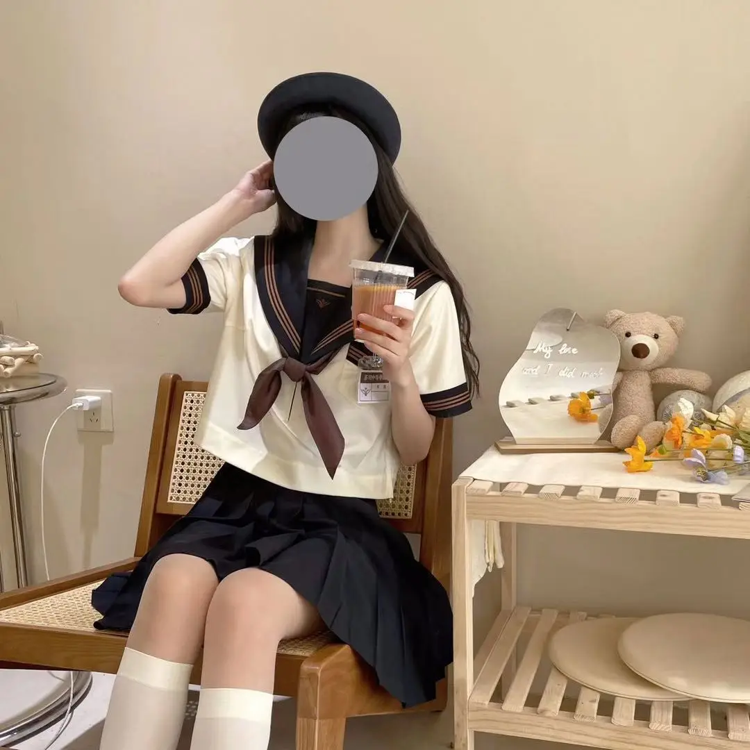 

Tea Feather Orthodox JK Uniform Skirt,Japanese Short Sleeve Sailor Suit, Preppy Style Set for Spring ,Class&Daily School Wear
