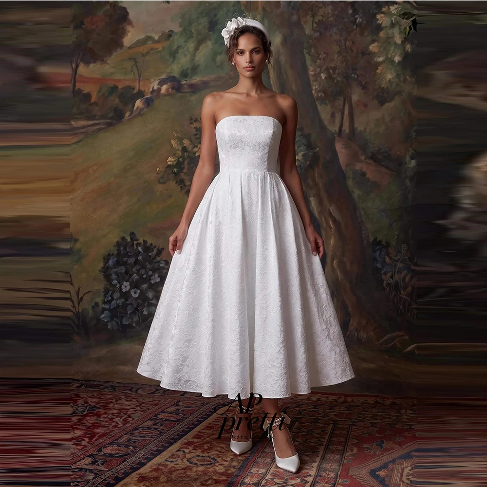 AP pretti Luxurious Ivory Customized Strapless Jacquard Satin Wedding Dresses For Woman A-line Sleeveless Bridal Gown 2026