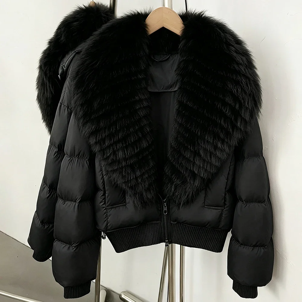 OFTBUY Damen Neue Winterjacke aus natürlichem Pelz mit 90% Entendaunen, Echter Fuchspelzmantel, Kurze Warme Steppjacke, Modische Freizeitkleidung – Detail 4