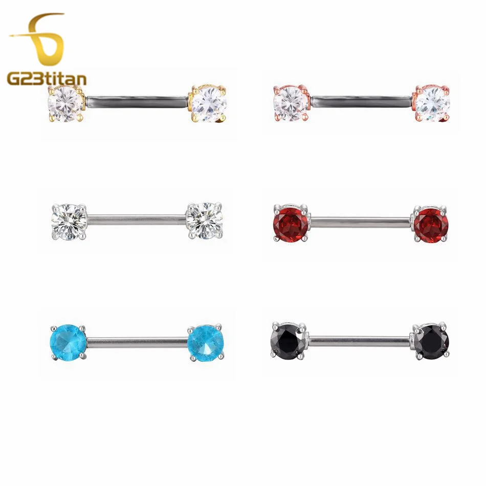 2pcs Women Sexy Jewelry 14G Bright Zircon Nipple Rings Straight Barbell Surgical Steel or Titanium Piercing Bar Beach Accessory