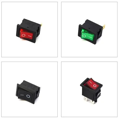 KCD1 Switch Assorted Kit, Square Rocker Switch 2Pin 3Pin 4Pin ON Off Switch 2-Position Boat Rocker Switch (KCD1-Switch)