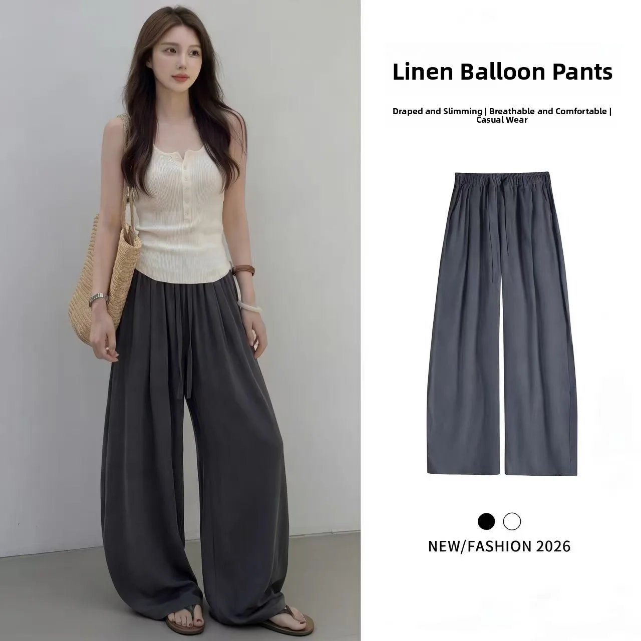 

Льняные брюки с высокой талией и широкими штанинами для женщин: летние, легкие, повседневные, свободного кроя, с защитой от солнца, прямого силуэта