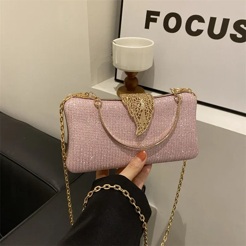 Spring New High-quality Lightweight Sequin Clip Mouth High-end Crossbody Bag Retro Dinner Single Handbag Women's Handbag