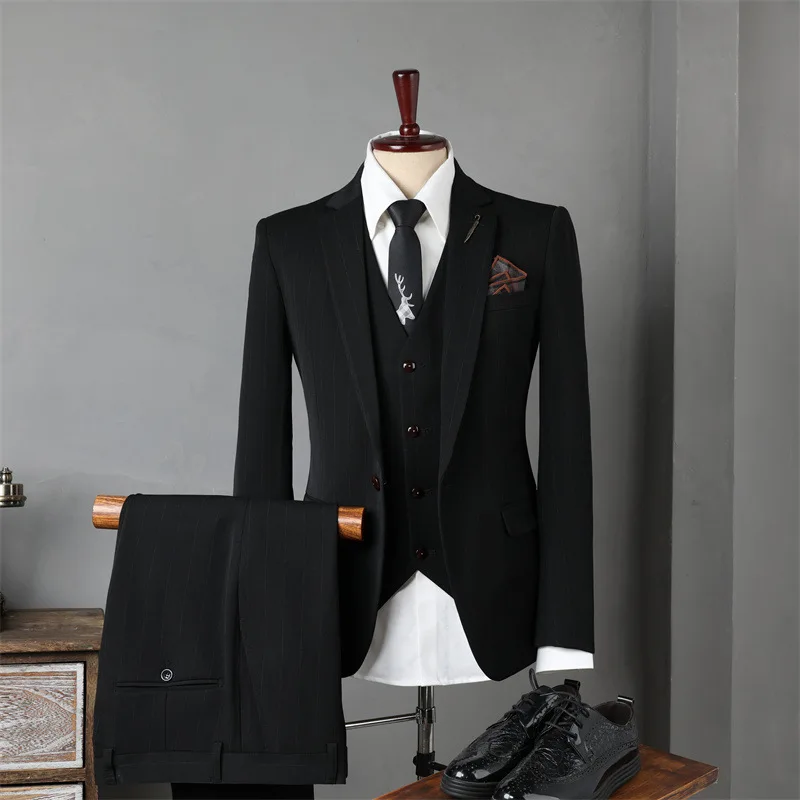 (27) Customized New Striped Suit Male Groomsmen Suit