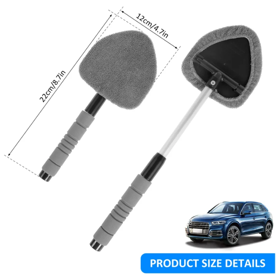 Car Window Cleaner Brush Auto Windshield Cleaner Microfiber with 4 Reusable Washable Pads Extendable Handle Car Interior Exterio