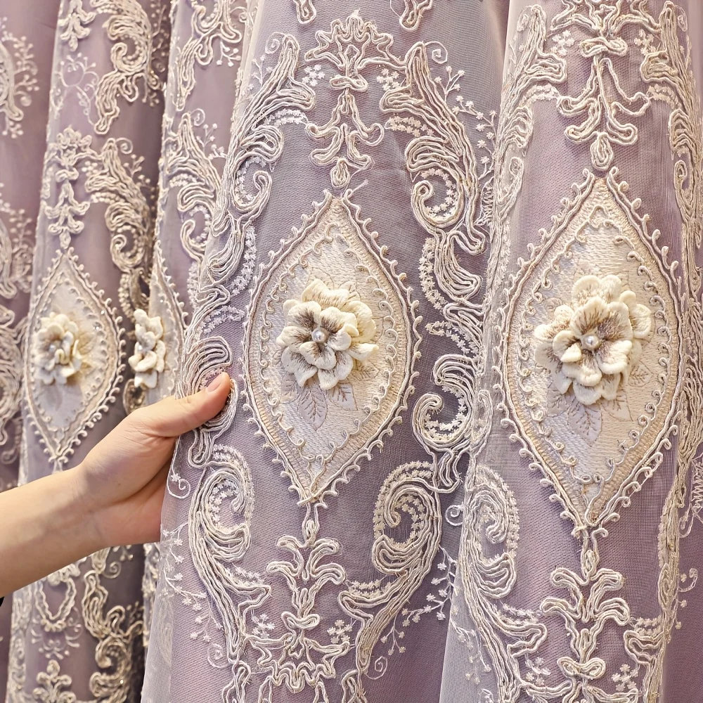 1pc Of Purple Embroidered Curtain, European Double-layer Female Curtain Fabric Yarn Integrated Bedroom Finished Product Embossed Embroidered Living Room Luxurious Curtain JUYHGV