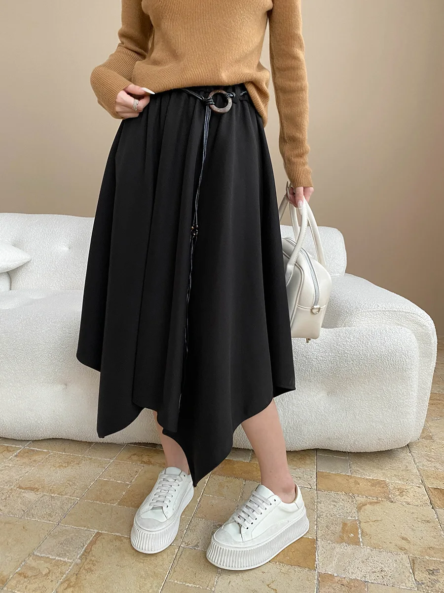

Irregular belt design for women, slimming A-line hanging half skirt