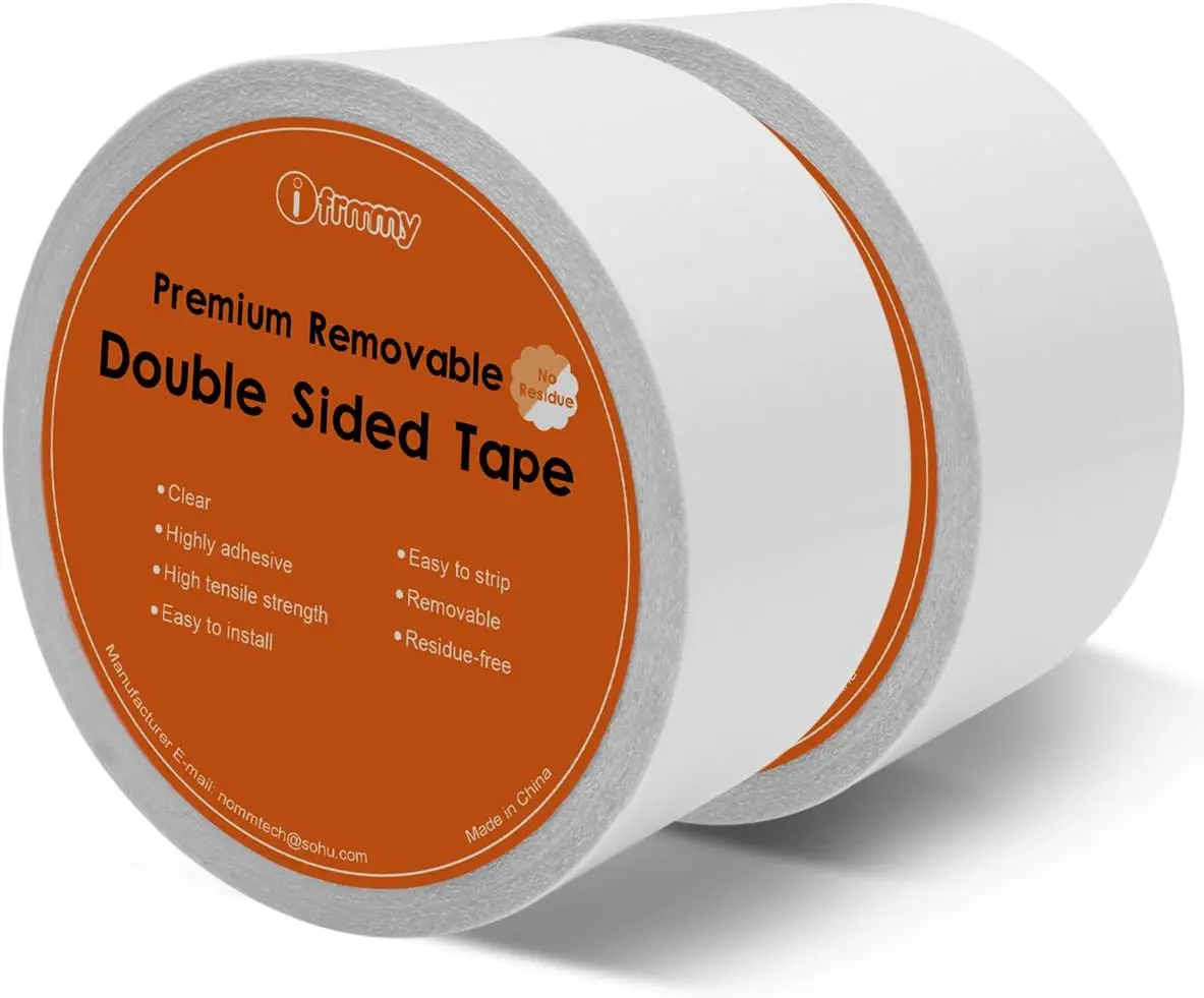 

Removable Clear Double Sided Sticky Tape - No Residue, 2 inches x 20 Yards (2 Rolls)