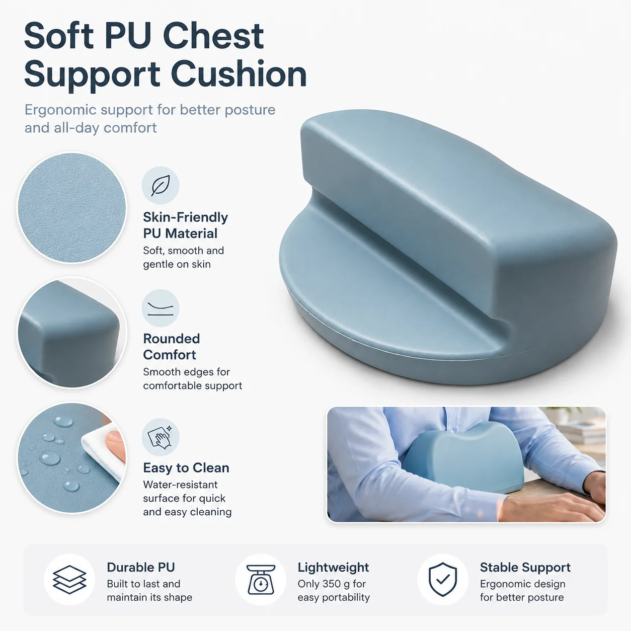 Study Desk Chest Cushion Soft PU Reading Table Edge Support Pad Student Home Learning Pillow Comfortable Desk Accessory