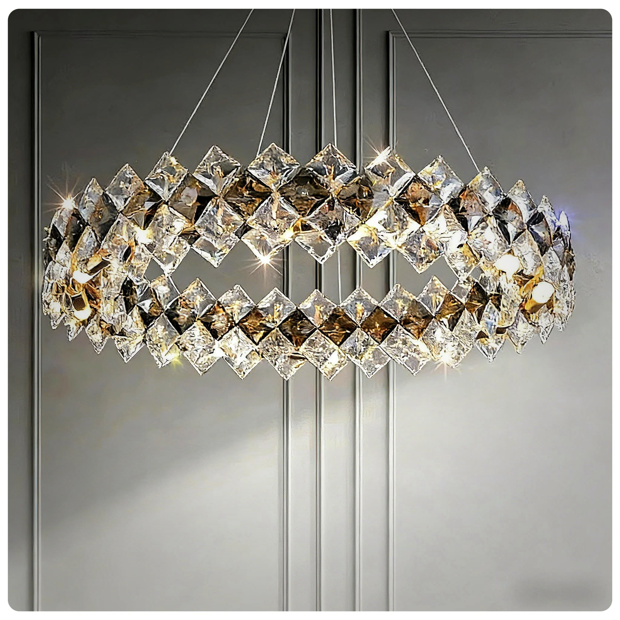 Dimmable LED Square K9 Crystal Gold Silver Black Hardware 2024 Chandelier Hanging Lamp Round Linear For Dining Room