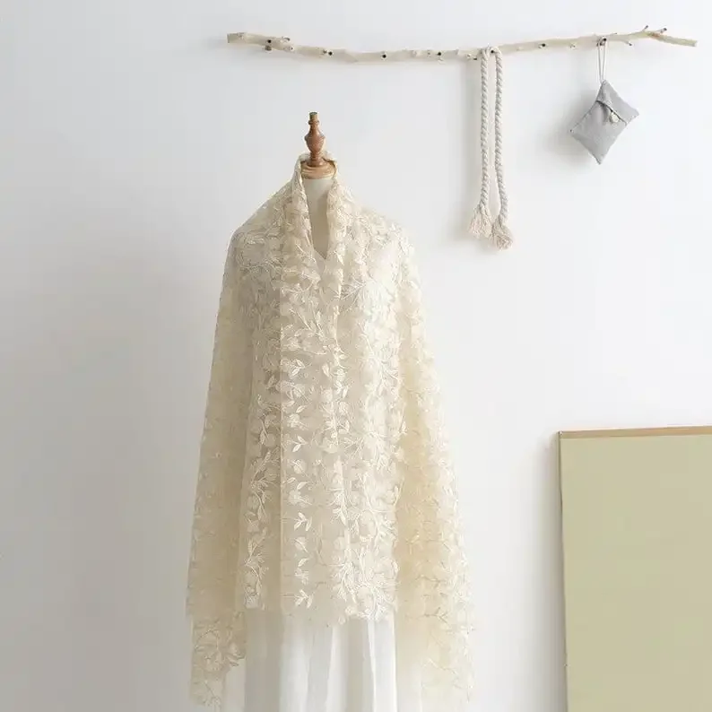 3D chiffon flower Lace Fabric Floral Embroidered Tulle Fabric For Girl Dress Tutu Dress Wedding Dress Bridal Veil 1 Yard