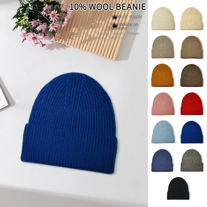 

10% Wool 30%nylon 60% Poly Women's Knitted Beanies Autumn Winter Warm Soft Pullover Crimping Cap Korea Fashion Slouch Skullies