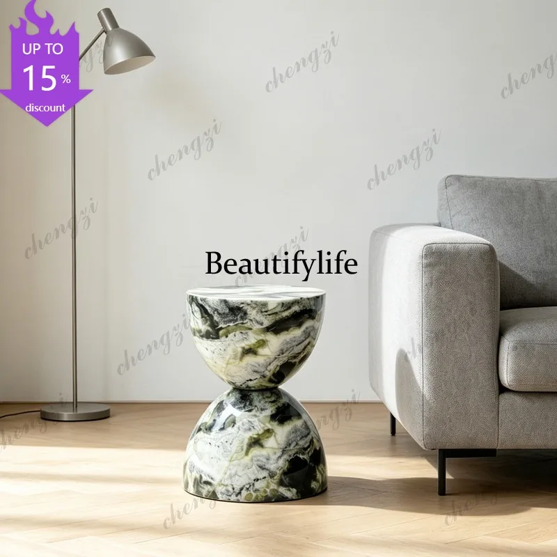 EE182 wabi-sabi style simple natural yellow travertine hourglass side model room bedroom bedside table side table