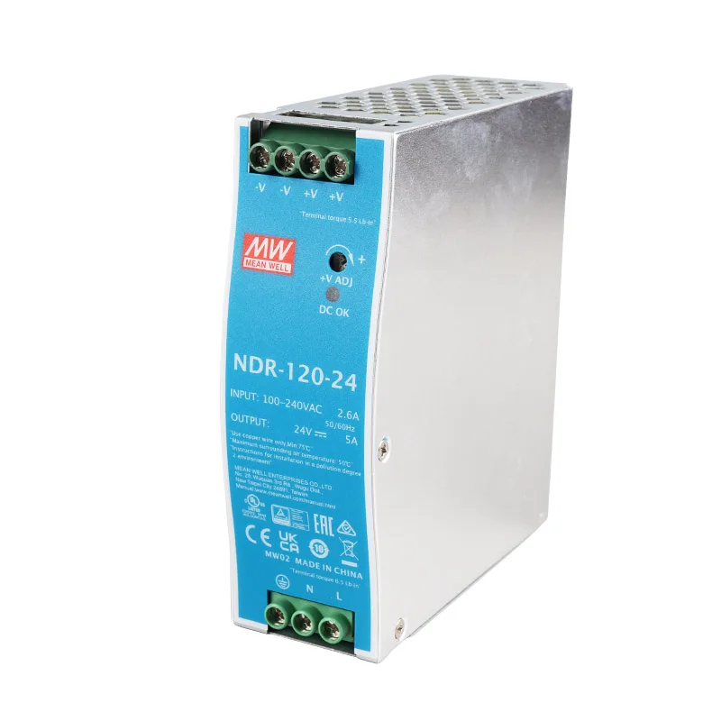 Mean Well NDR-120-24 120W 24V 5A Din Rail Switching Power Supply for Automation