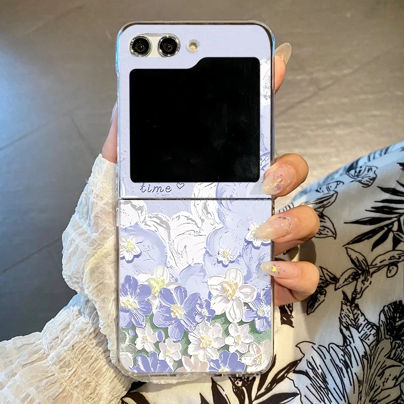 For Samsung Galaxy Z Flip 3 4 5 6 5G Romantic Flower Clear Case Shockproof Folding Hard PC Phone Cover For Samsung Z Flip6 Flip5