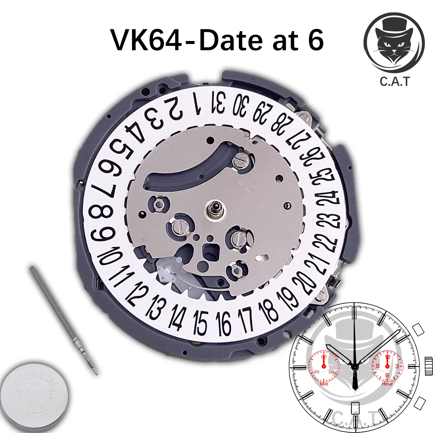 Movimento de quartzo série VK VK61 VK63 VK64 VK67 Relógio cronógrafo Movimento Coroa às 3 Peças de relógio C.A.T personalizáveis atacado