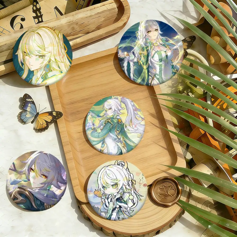 zibai genshin impact game kawaii chibi Round Pin Brooch Laser Badges Collect Gifts Cosplay Clothes Backpack Decor