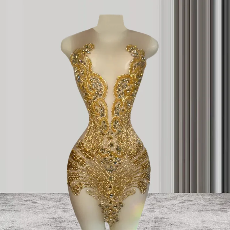 Sheer Gold Short Prom Dresses For Black Girls See Through African American Birthday Party Women Homecoming Cocktail Dresses