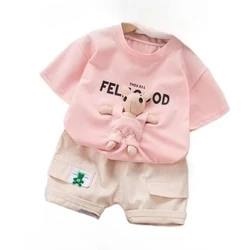 Children Summer Fashion Baby Boy Cotton Clothes Doll Bear T Shirt Shorts 2pcs/Set Toddler Girls Casual Costume Kids Tracksuits