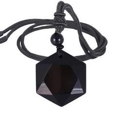 Obsidian Hexagram Charm Rope Chain Necklace for Women Nature Energy Stone Star of David Pendants Lucky Love Crystal Men Jewelry
