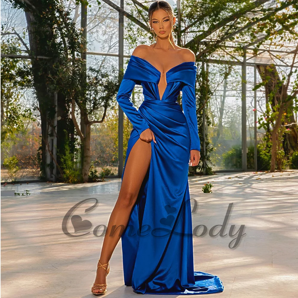 

Comelody Charming Prom Dresses for Women Saudi Arabric Long Sleeve Illusion Side Slit Backless Formal Gown Plus Custom Made