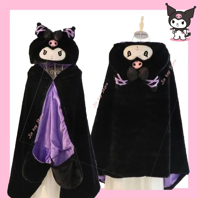 

Kawaii Sanrios My Melody Kuromi Cape Blanket Office Coral Velvet Nap Blanket Hooded Shawl Cloak Air Conditioning Soft Blanket