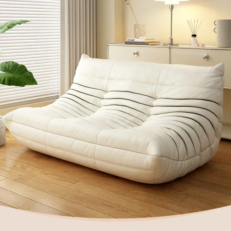 Caterpillar Lazy Sofa Small House Living Room Tatami Bedroom Double Sofa Chair Sleepable or Lying Fabric Leather Art Sofa