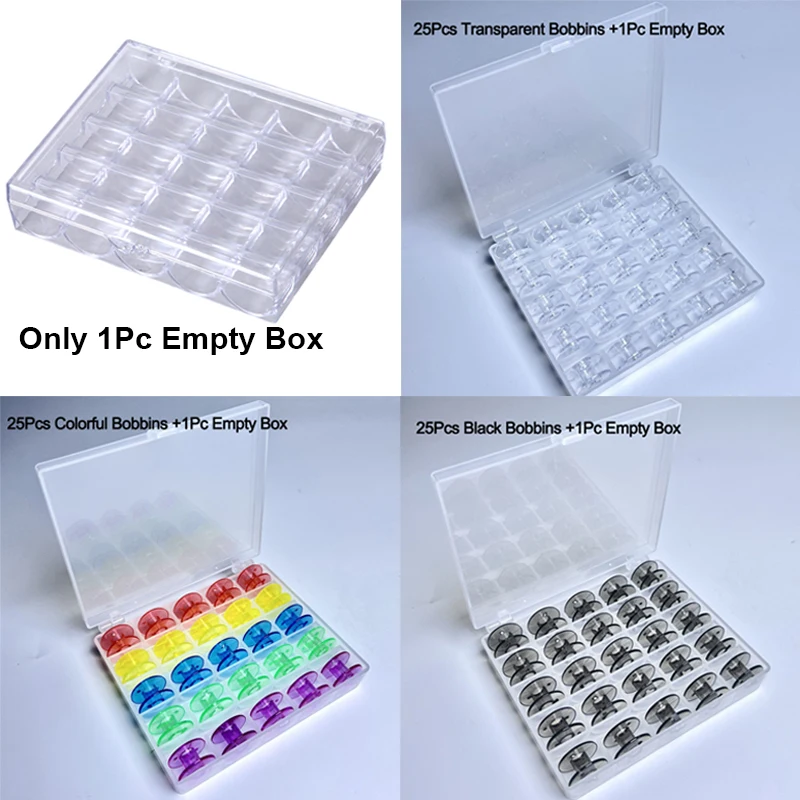 25 Spools Empty Bobbins Storage Box Sewing Accessories Tools Plastic Sewing Machine Bobbin Case Knitting Needle Organizer 1pc