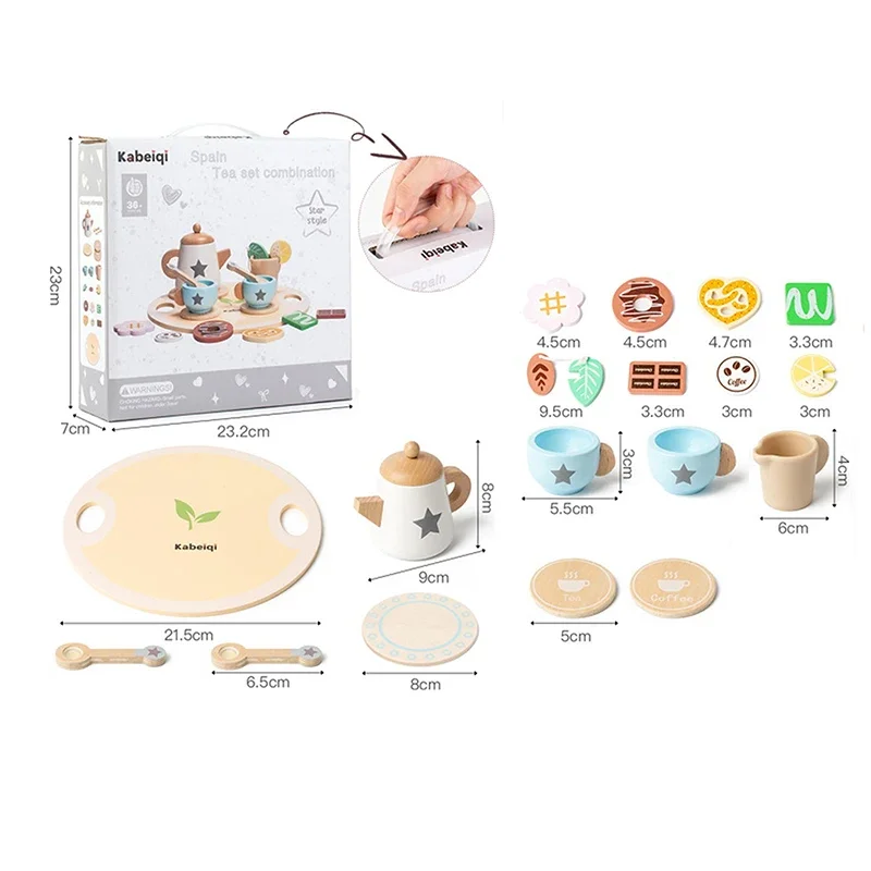 Service à thé en bois pour petites filles, jouets en bois, service à thé pour tout-petits, accessoires de cuisine pour enfants, jouets de fête de thé