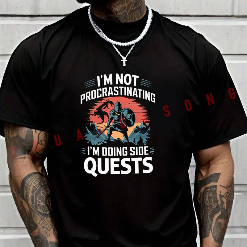 

Футболка с надписью «Я не откладываю дела на потом, я выполняю дополнительные задания», мужская брендовая футболка, мужские летние футболки, повседневные футболки высокого качества с круглым вырезом