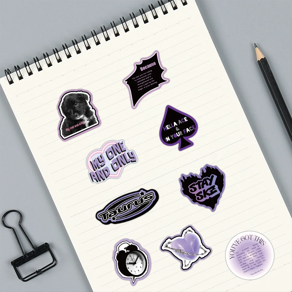 60PCS Ins Style Cool Black Purple Dark Graffiti Stickers Scrapbooking Collage Material DIY Skateboard Helmet Phone Case Stickers view 2