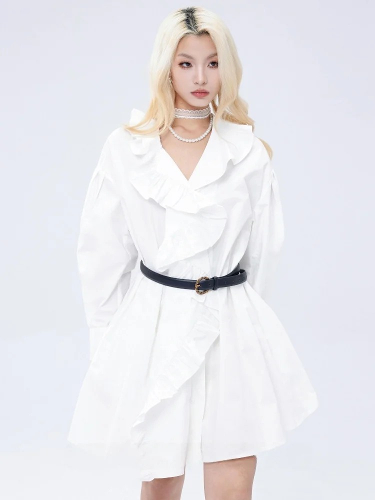 

Concheryao 2025 Spring New Loose Long Sve Cotton Dr Women's Faionable irt Sle White Pure Cotton Dr