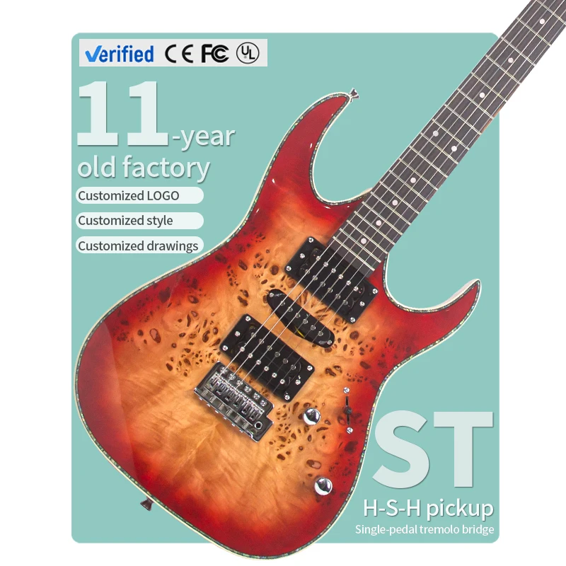 ST Electric Guitar With Carbonized Maple Neck Stainless Steel Frets And Single-pedal Bridge Guitarra Elerica