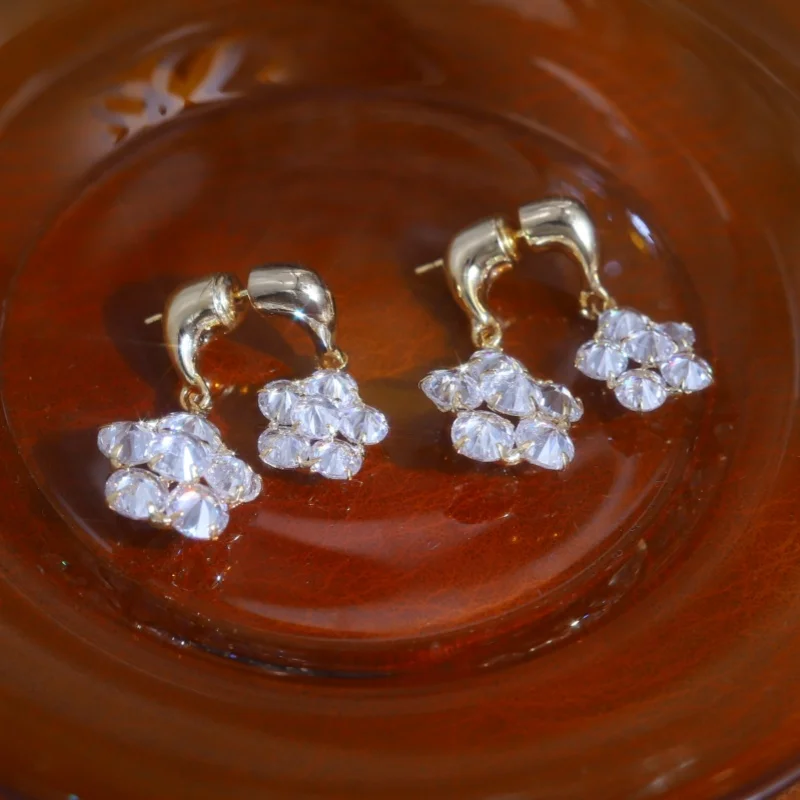 Korea's new fashion jewelry 14K gold plated luxury zircon stars with earrings in front back elegant women's party accessories