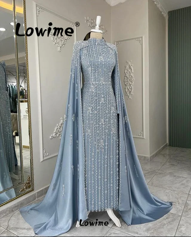 

Elegant Blue Beaded Evening Dress Arabic Dubai Formal Party Second Reception Birthday Engagement Gowns Weddings Robe De Soiree