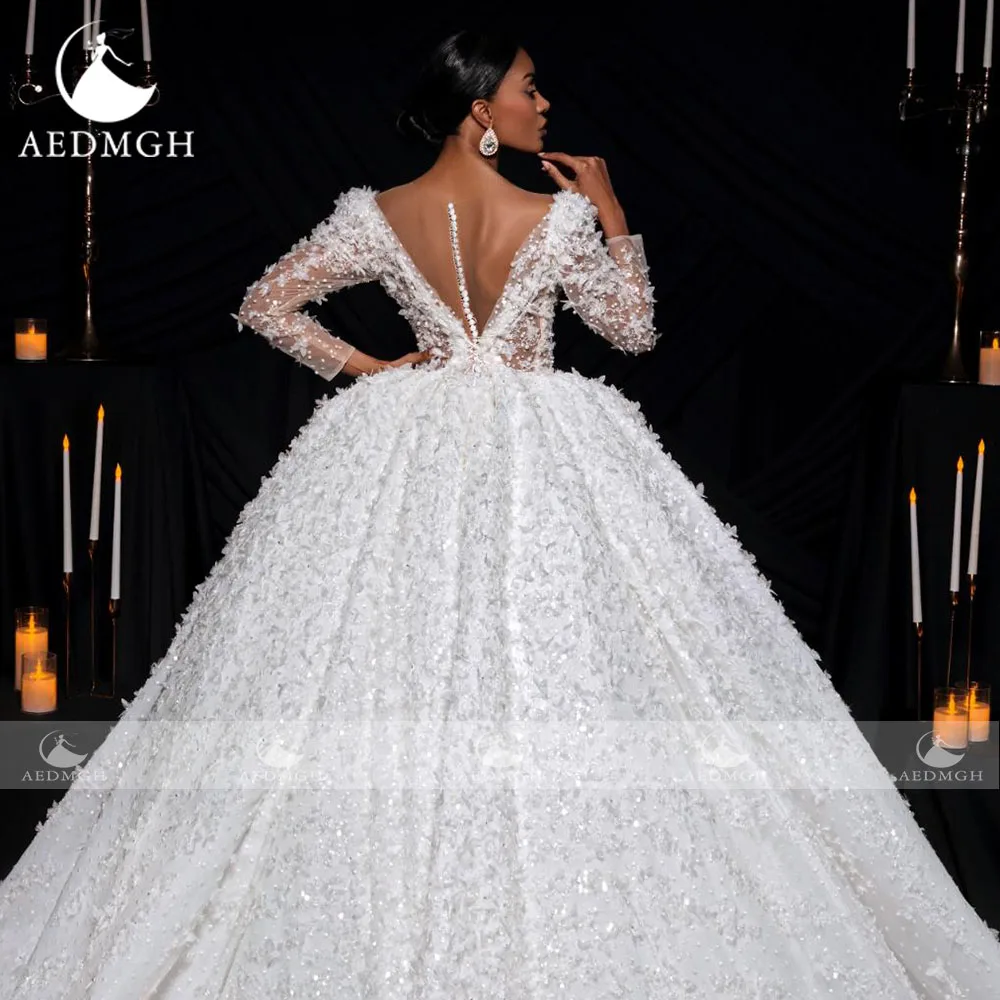 Aedmgh robe De bal robes De mariée De luxe col en v Vestido De Novia dentelle perlée paillettes princesse royale robes De mariée sur mesure