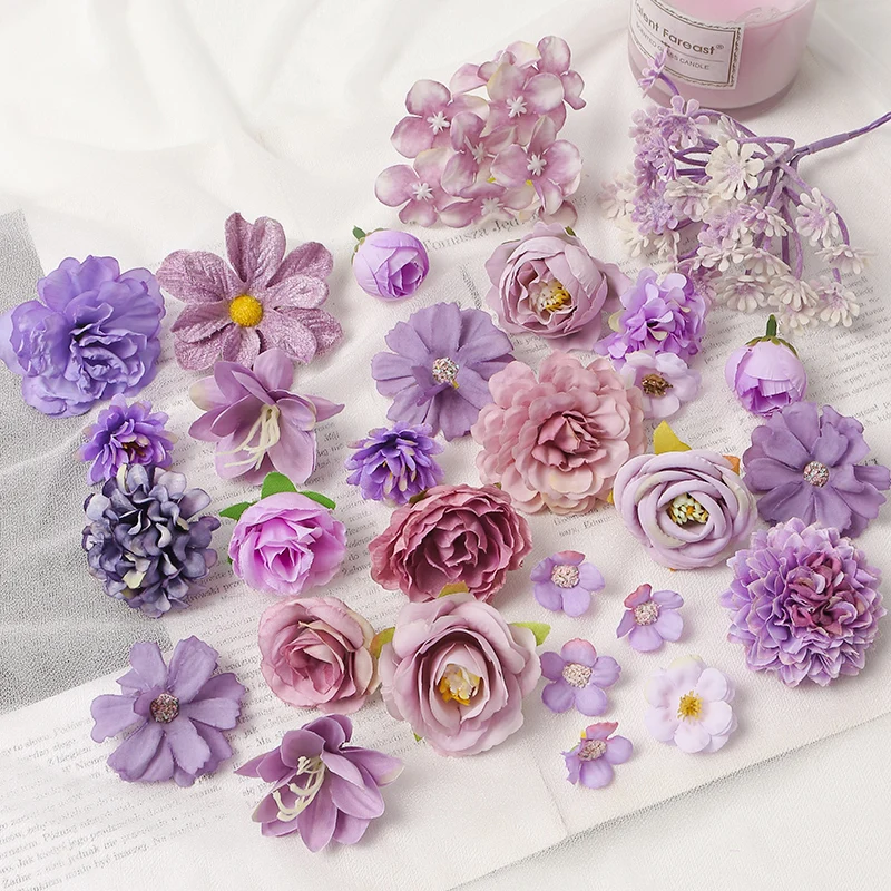 Purple Artificial Flowers Heads Silk Fake Flowers For Home Decor Party Wedding Decoration DIY Valentine's Day Gifts Accessories