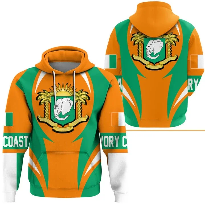 

Ivory Coast Map Flag Hoodies For Men Clothes Africa Zone National Emblem Tracksuit Animal Elephant Pullovers Women Hoody Tops