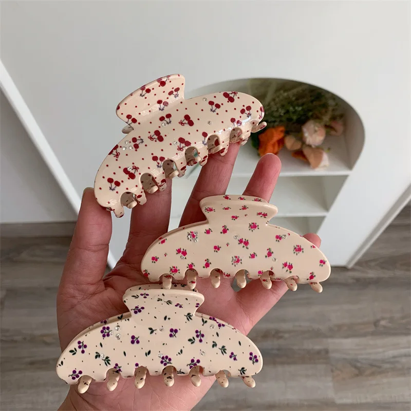 Muweordy novos clipes florais diamante-inset grampos de cabelo temperamento cereja garra clipe flor acessórios de cabelo para mulheres meninas