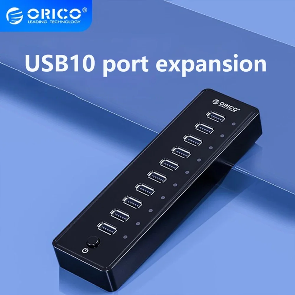 ORICO USB HUB 10 Port ABS USB2.0 HUB With 12V Power Adapter High Speed USB Splitter For PC Computer Accessories 1M Data Cable