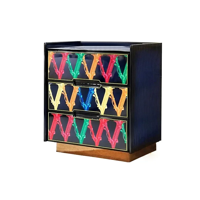 

Italian marble solid wood bedside table modern home bedroom light luxury sideboard wall storage cabinet