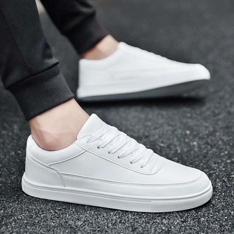 Men\'s Casual Shoes 2024 New PU Leather Men\'s Comfortable Sports Shoes Lace up White Shoes Vulcanized Shoes